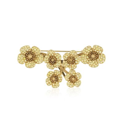 a close up of a flower broochle on a white background