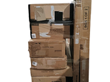 boxes stacked on top of each other on top of a dolly truck