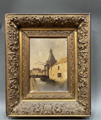 an old picture of a painting of a man on a boat in the water