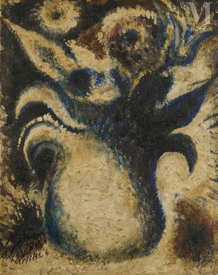 a painting of a vase with flowers in it