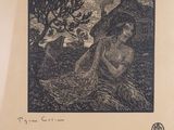 une image représentant un dessin en noir et blanc d'une femme assise sous un arbre