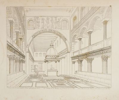 drawing of a drawing of a building with a fountain in the middle of it