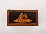 a wooden box with a picture of a man on a horse