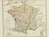 une vieille carte de la France indiquant les frontières des pays