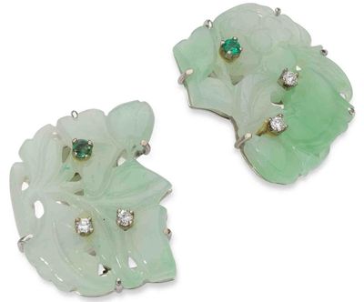 pair of jade and diamond earrings