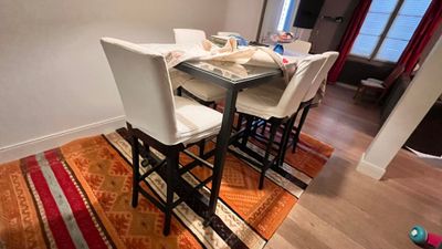Grande table mange debout en verre sur roulettes, 9 chaises …