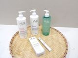 three different types of skin care products sitting on a tray