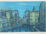an image of a drawing of a canal with buildings in the background