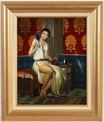 an image of a painting of a woman brushing her hair