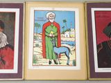 three framed pictures of a man with a goat and a man with a goat