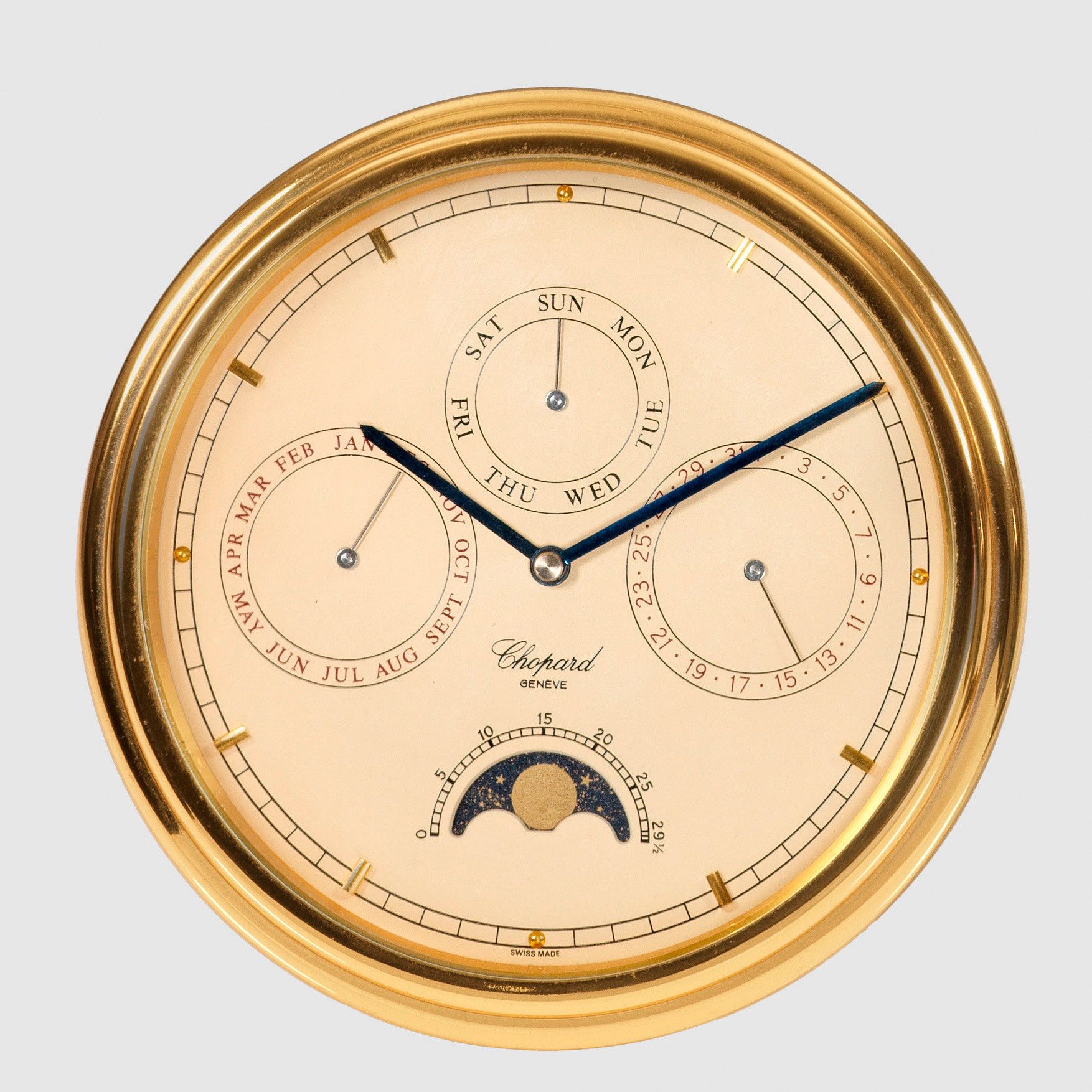 Tischuhr von Chopard Messing vergoldet. Montre ronde et prof…