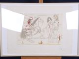 drawing of two nudes on a wooden easel in front of a black background