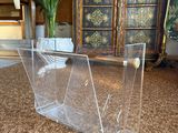 clear acrylic acrylic display stand with gold hardware