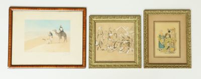 three framed pictures of a man riding a horse and a woman riding a horse