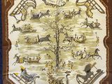 a scarf with a picture of a tree and people on it