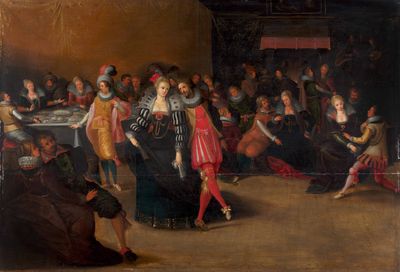 une image d'un tableau représentant un groupe de personnes assises autour d'une table