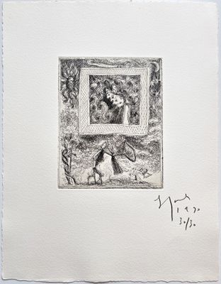 une image représentant un dessin d'une femme et d'un chien dans un cadre