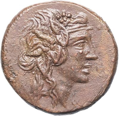 an ancient coin with a woman ' s face on it