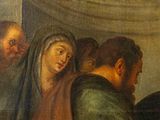 painting of a group of people standing around a man in a red robe