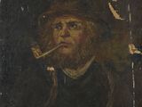 un vieux tableau représentant un homme avec une pipe à la bouche