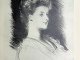portrait of a woman in profile in a black and white drawing