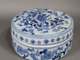 blue and white porcelain box with floral design