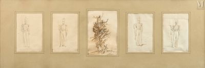 an image of a drawing of a man standing in front of a group of drawings