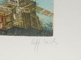 a picture of a drawing of a house on a hill