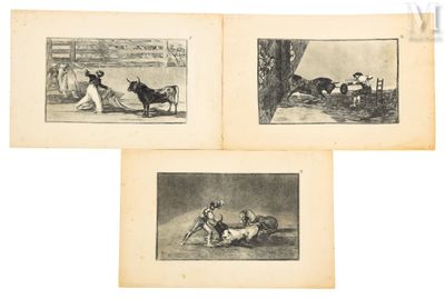 two old black and white pictures of people and animals in a field