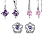 un lot de quatre paires de boucles d'oreilles « cubicge » violettes et roses