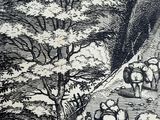 a black and white drawing of a horse drawn carriage