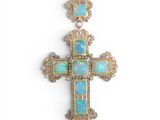 an oplite and diamond cross pendant