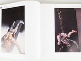 two pictures of a man hanging on a rope