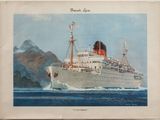 an old picture of a large cruise ship in the ocean