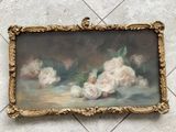 a picture of a painting of flowers on a tile floor