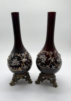 pair of vases on stand on white background with white background