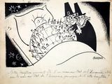 drawing of a drawing of a man sleeping in a bed with a map on it