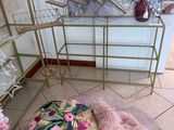 a floor cushion on the floor in front of a mirror