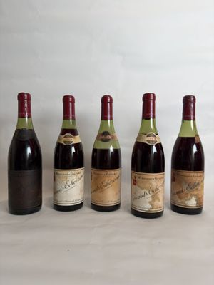 six bottles of wine lined up in a row on a table
