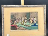 a painting on a easel with a painting of a group of people
