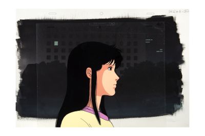 animation animation production cel of a woman with long black hair