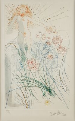 une image représentant le dessin d'une femme tenant des fleurs à la main