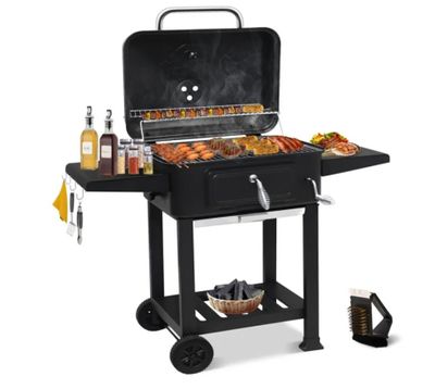 Barbecue Charbon de Bois avec Couvercle, Chariot avec Thermo…