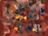 une image représentant un tableau représentant un bouquet de fleurs sur un fond rouge