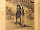 an old poster of a man and a woman standing next to each other