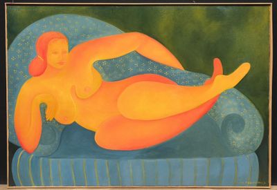 une image représentant un tableau où l'on voit une femme allongée sur un canapé
