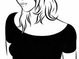 drawing of a woman in a black dress with long hair