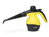 un gros plan d'un nettoyeur à vapeur jaune et noir sur fond blanc