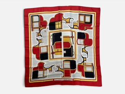 an image of a red and black square scarf