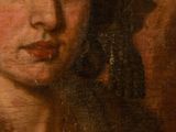 an old painting of a woman with a bird on her shoulder
